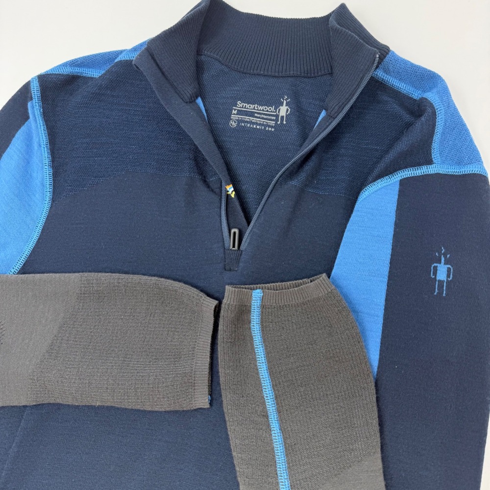 Smartwool Intraknit Merino 200 Mens Medium Quarter Zip Blue Base Layer Pullover